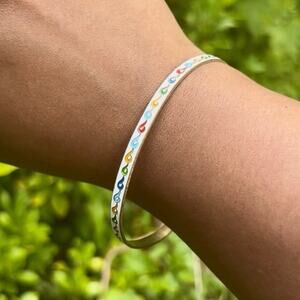 White/Rainbow Scroll Vintage Cloisonné Brass & Enamel Bangle (Medium)